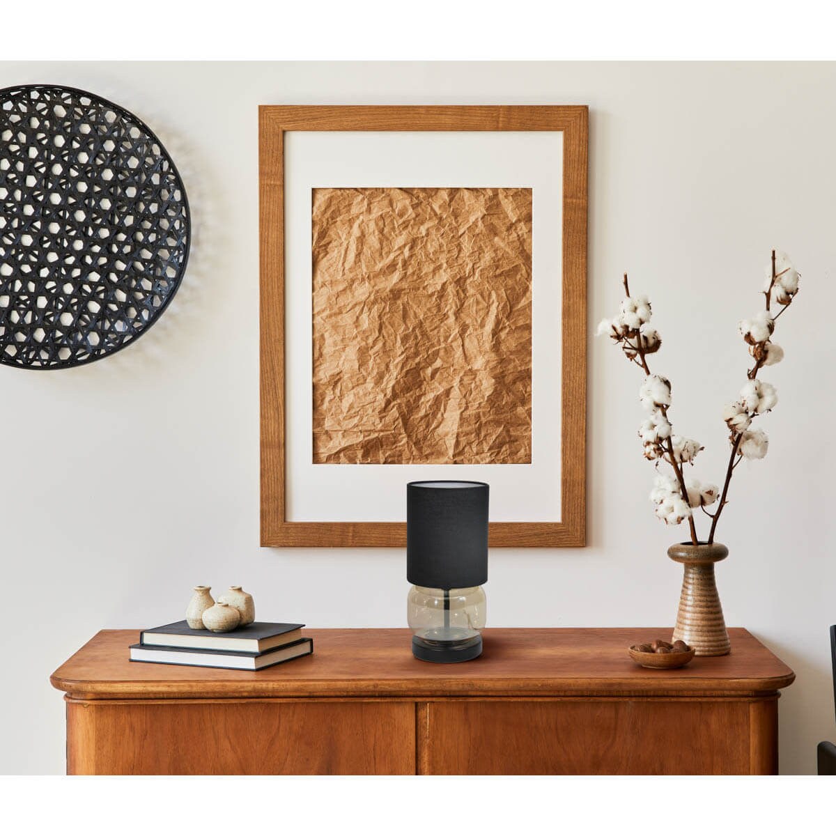 Lampka stołowa Dorme TB-63748-BL-AMB Italux tkanina szkło czarny bursztynowy