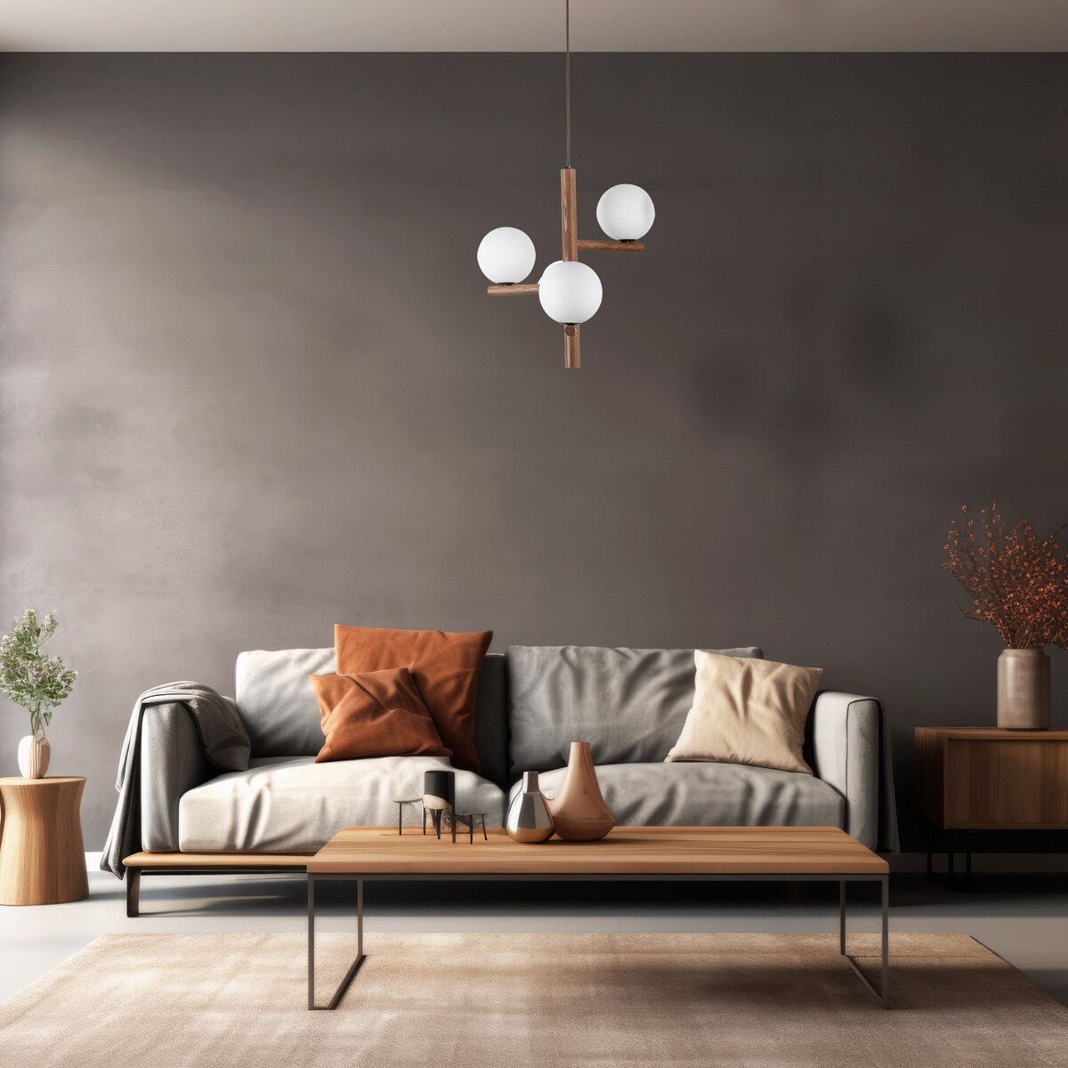 Lampa wisząca ESTERA WOOD ORZECH TK Lighting 10271, 3xG9, biała z orzechem, elegancka do salonu i jadalni