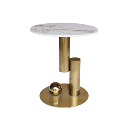 Nowoczesny złoty stolik kawowy okrągły / Zestaw złotych stolików kawowych 2 in 1 / komplet Premium Milen z kamiennym blatem marmurkowym