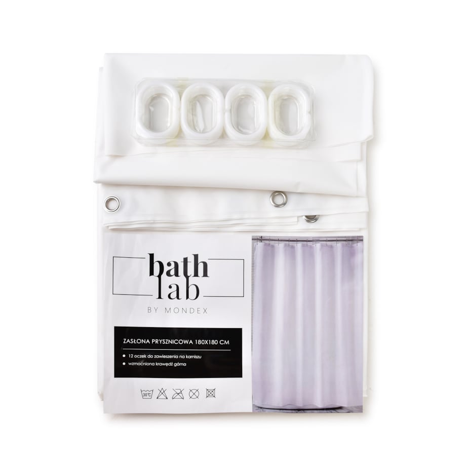 ZAC WHITE Zasłona prysznicowa180x180cm 12 oczek