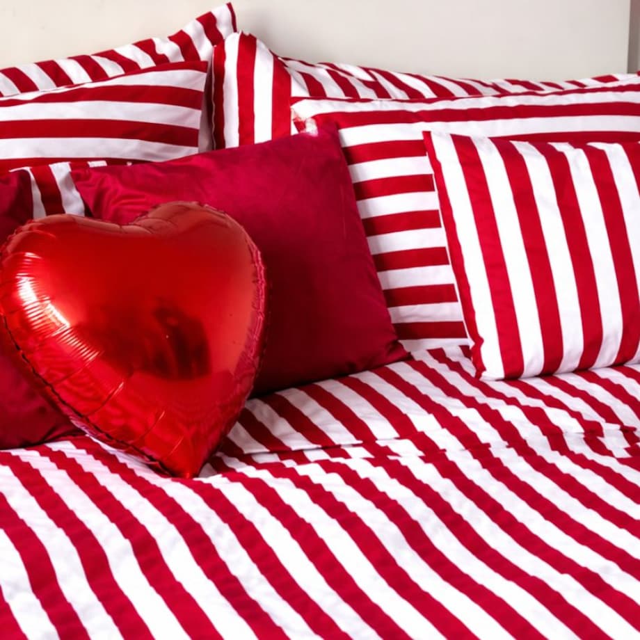 Pościel bawełniana 140x200 cm Pasy Czerwone walentynkowa Szyte w Polsce