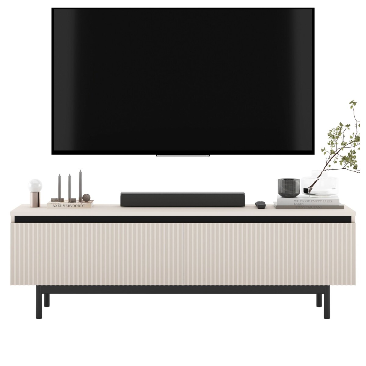 Nowoczesna Szafka RTV Komoda Glamour RTV Kaszmir Mat rama w kolorze czarnym 140 cm