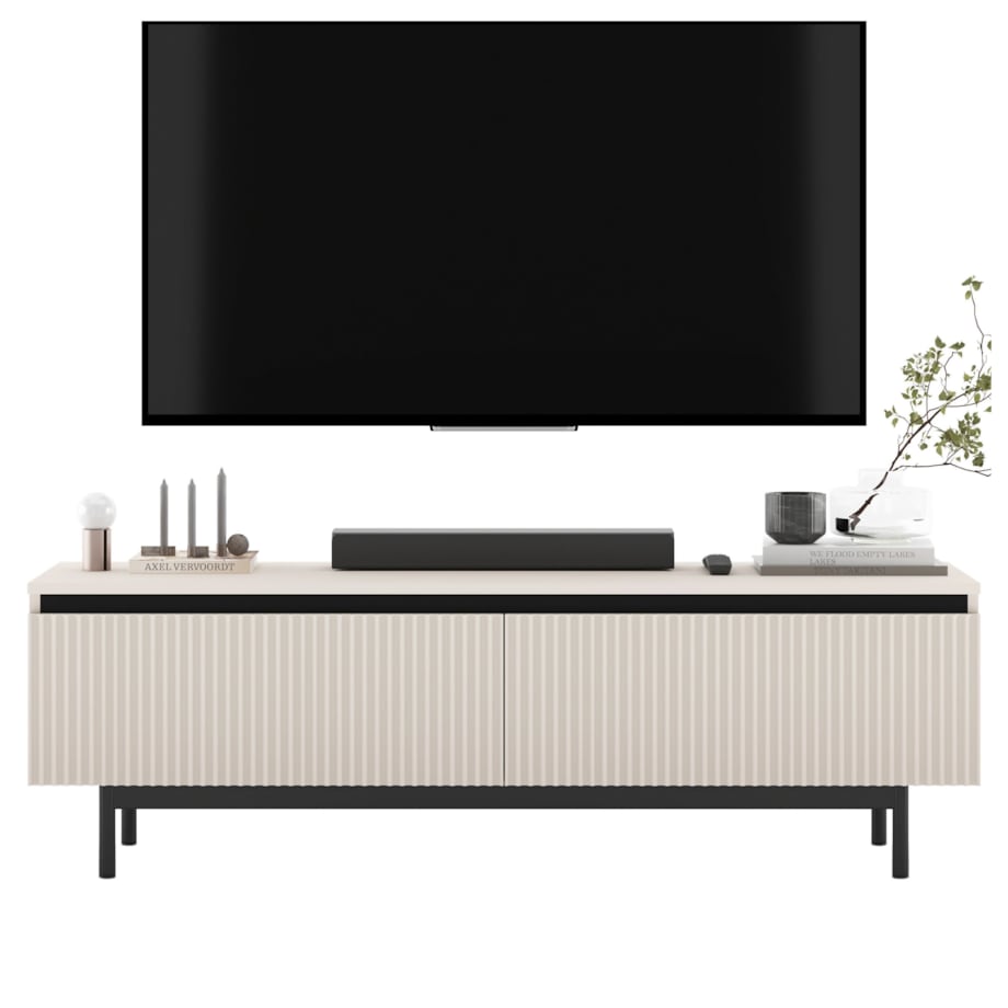 Nowoczesna Szafka RTV Komoda Glamour RTV Kaszmir Mat rama w kolorze czarnym 140 cm