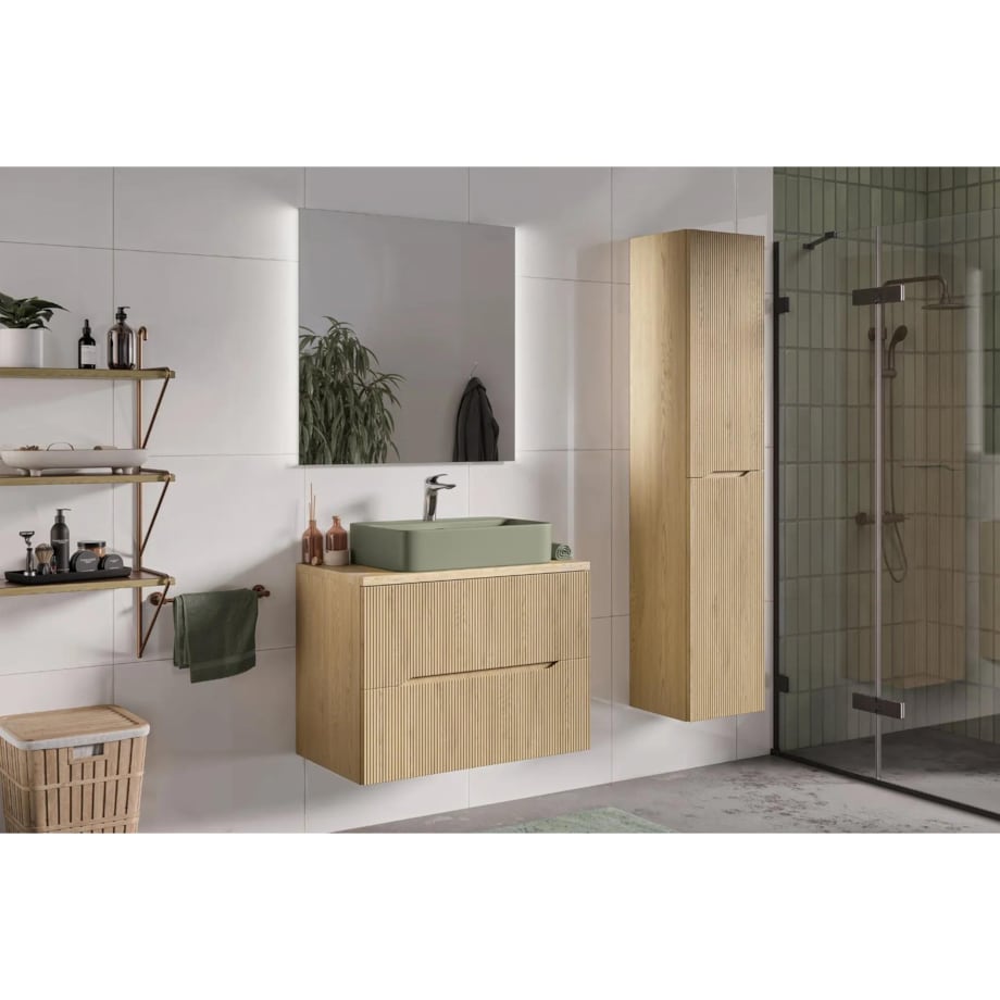 Szafka pod umywalkę NORDIC CREMONA 2S 80cm dąb cremona z umywalką nablatową TRUST 2