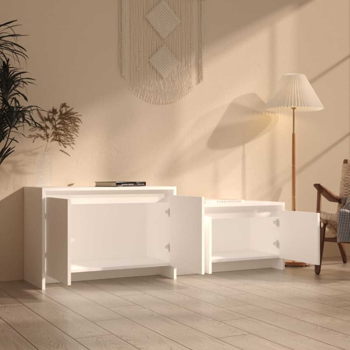 vidaXL Szafka pod TV, biała, 146,5x35x50 cm, materiał drewnopochodny