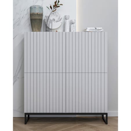 Komoda RTV Industrialna Szafka RTV Loft Biały Mat Glamour Ryflowane Fronty 112 cm Rama