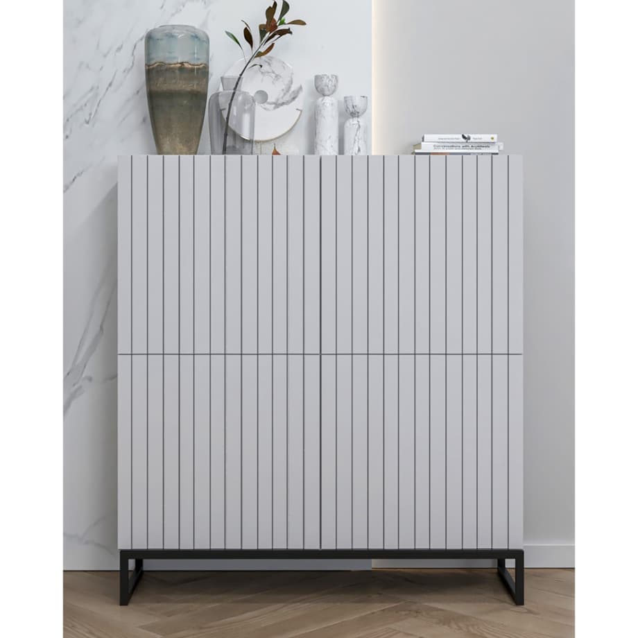 Komoda RTV Industrialna Szafka RTV Loft Biały Mat Glamour Ryflowane Fronty 112 cm Rama