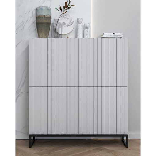 Komoda RTV Industrialna Szafka RTV Loft Biały Mat Glamour Ryflowane Fronty 112 cm Rama