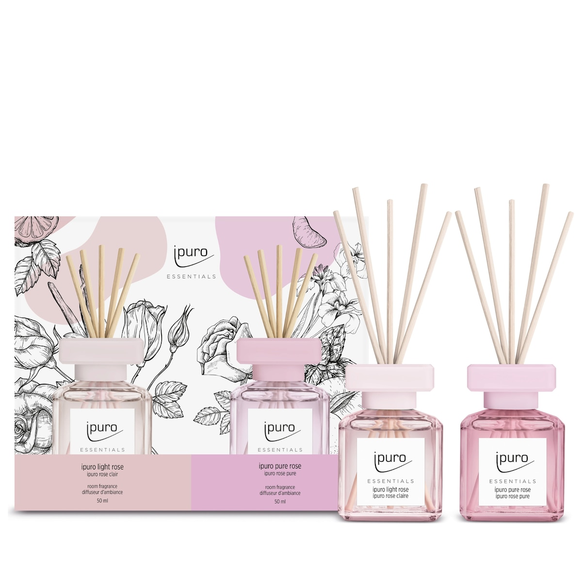 Zestaw prezentowy LIGHT & PURE ROSE, ipuro Essentials, 2 x 50 ml