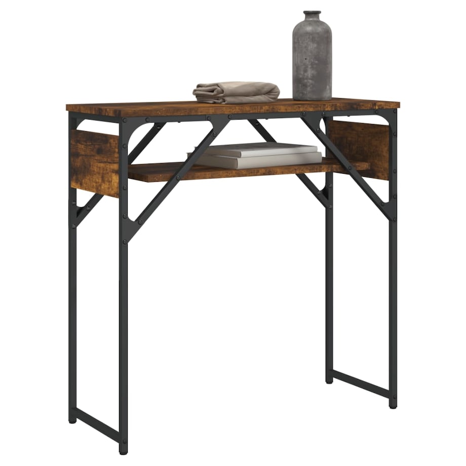 vidaXL Stolik konsolowy z półką, przydymiony dąb, 75x30x75 cm