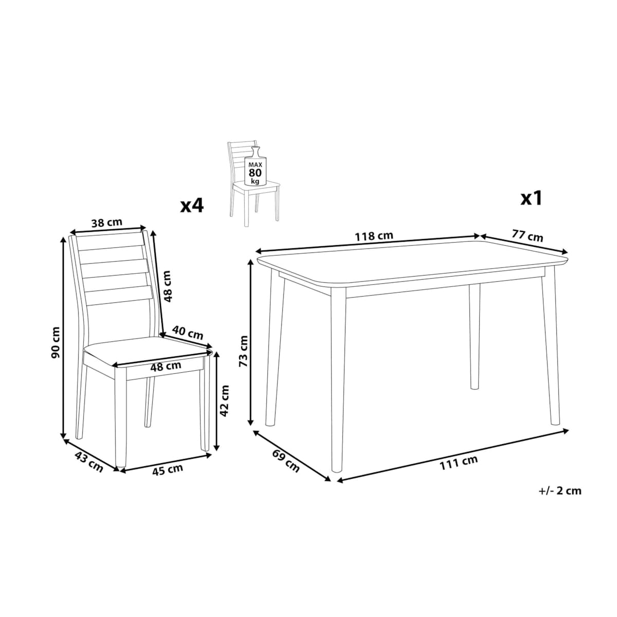 Zestaw do jadalni stół i 4 krzesła ciemne drewno z szarym MODESTO