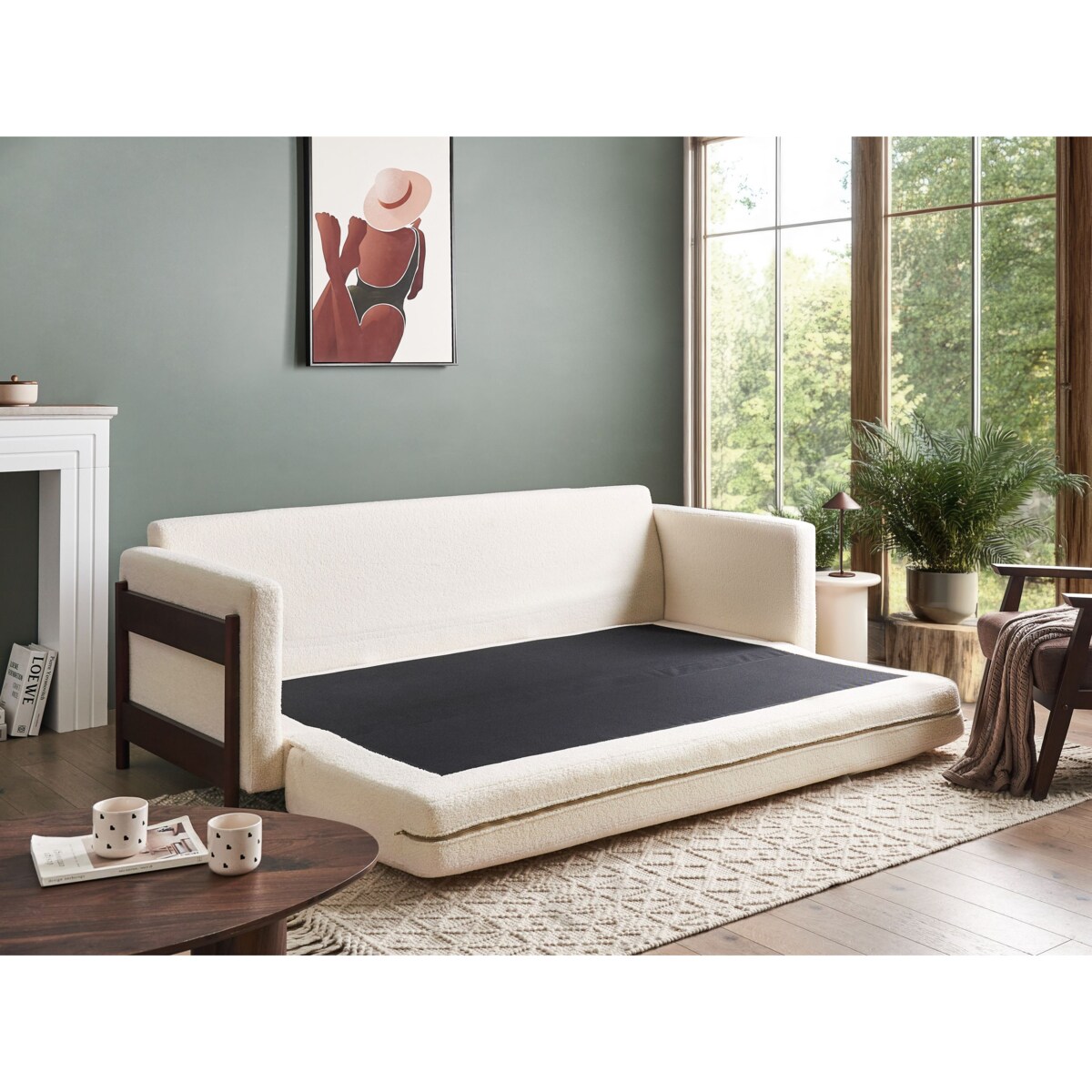 Sofa rozkładana boucle biała ORSA