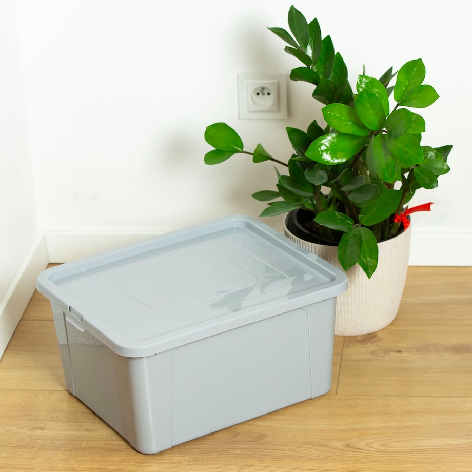 Pojemnik Plastikowy Z Pokrywą Duży Zamykany Pudełko Box Szary 20L