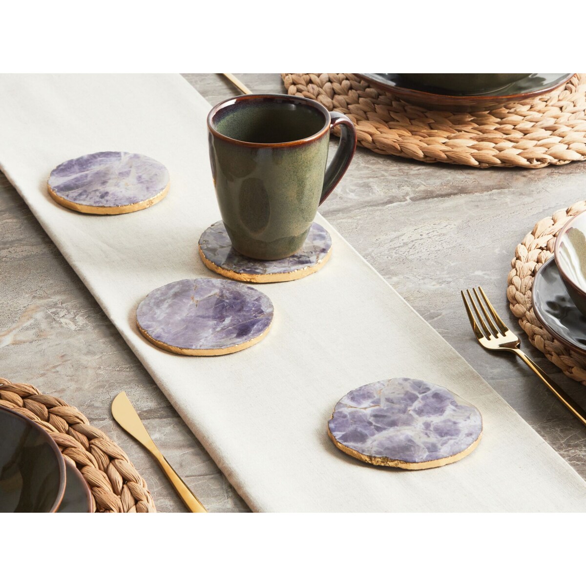 Zestaw 4 podkładek pod kubek z agatu fioletowy RESEN