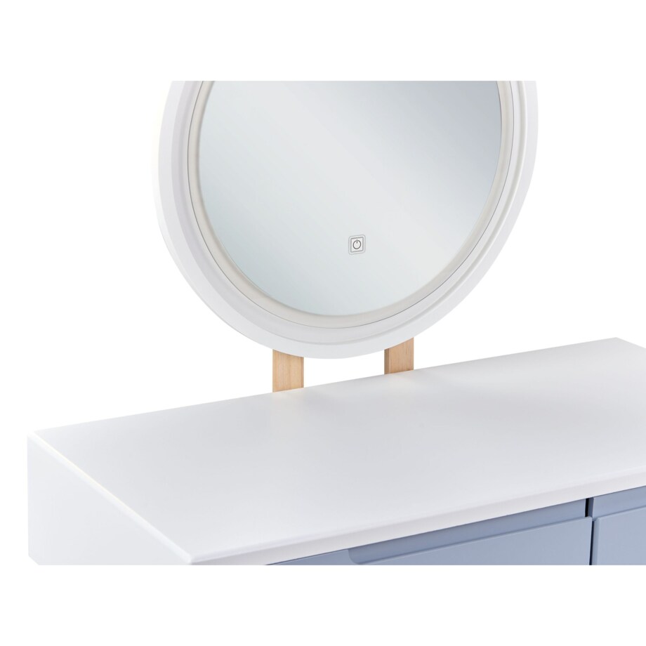 Toaletka 2 szuflady lustro LED ze stołkiem biało-szara JOSSELIN
