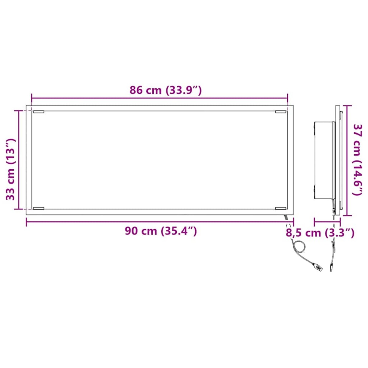 vidaXL Lustro Wędzony dąb 90 x 8.5 x 37 cm Materiał drewnopochodny