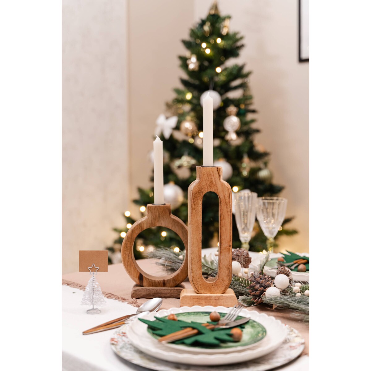 Drewniany świecznik, drewno mango, 16 x 21 cm