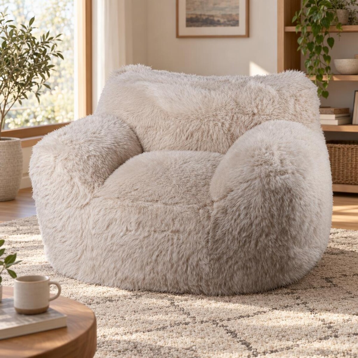 Fotel workowy tapicerowany tkaniną teddy, 104 x 68 x 96 cm, kolor beżowy