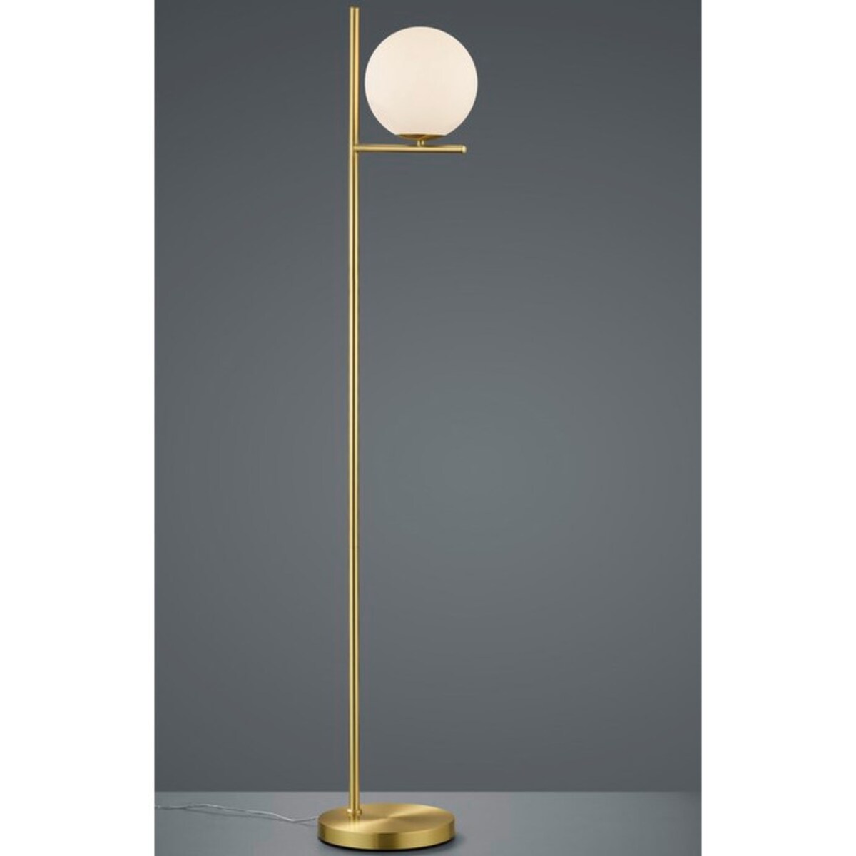 Modernistyczna LAMPA podłogowa PURE 402000108 Trio metalowa OPRAWA stojąca szklana kula mosiądz biała