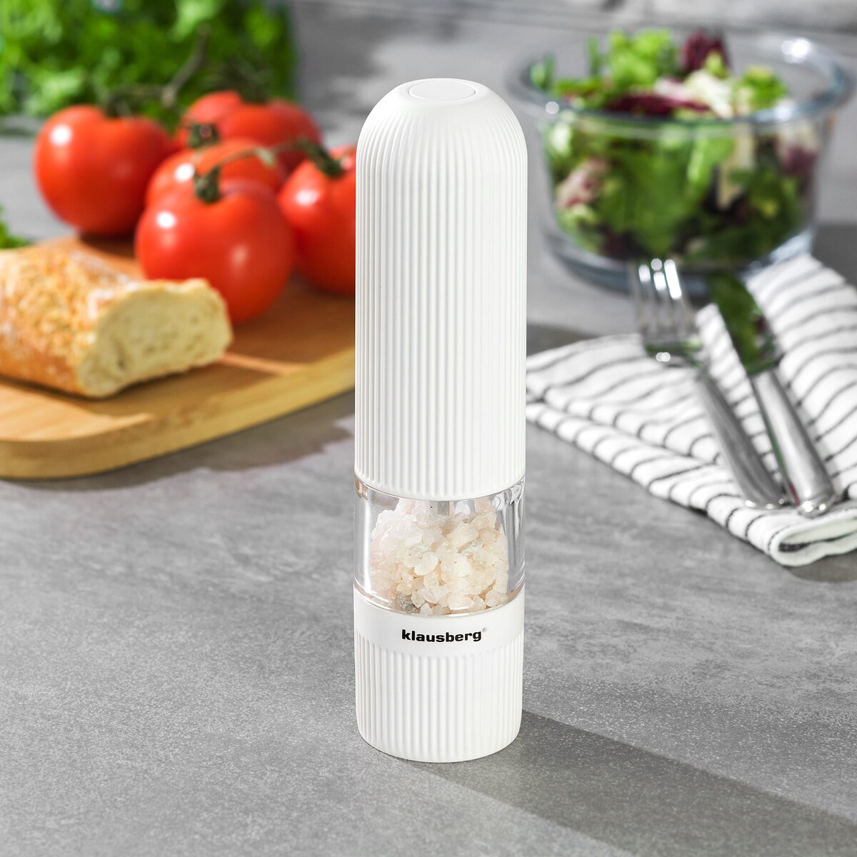 Młynek elektryczny do soli pieprzu przypraw w ziarnach LED KLAUSBERG biały