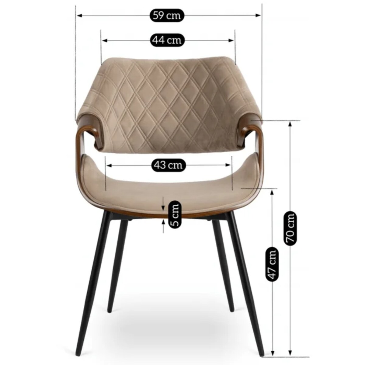 Krzesło Loft Tapicerowane Beż Drewno Gięte Orzech DAKOTA Do Salonu Jadalni