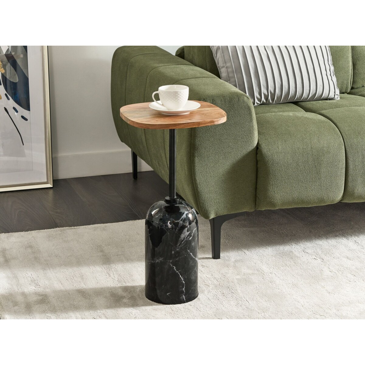 Stolik pomocniczy metalowy jasne drewno z czarnym OASIS