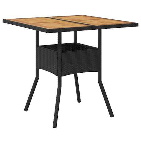 vidaXL Stół ogrodowy z akacjowym blatem, czarny, 80x80x75cm, rattan PE