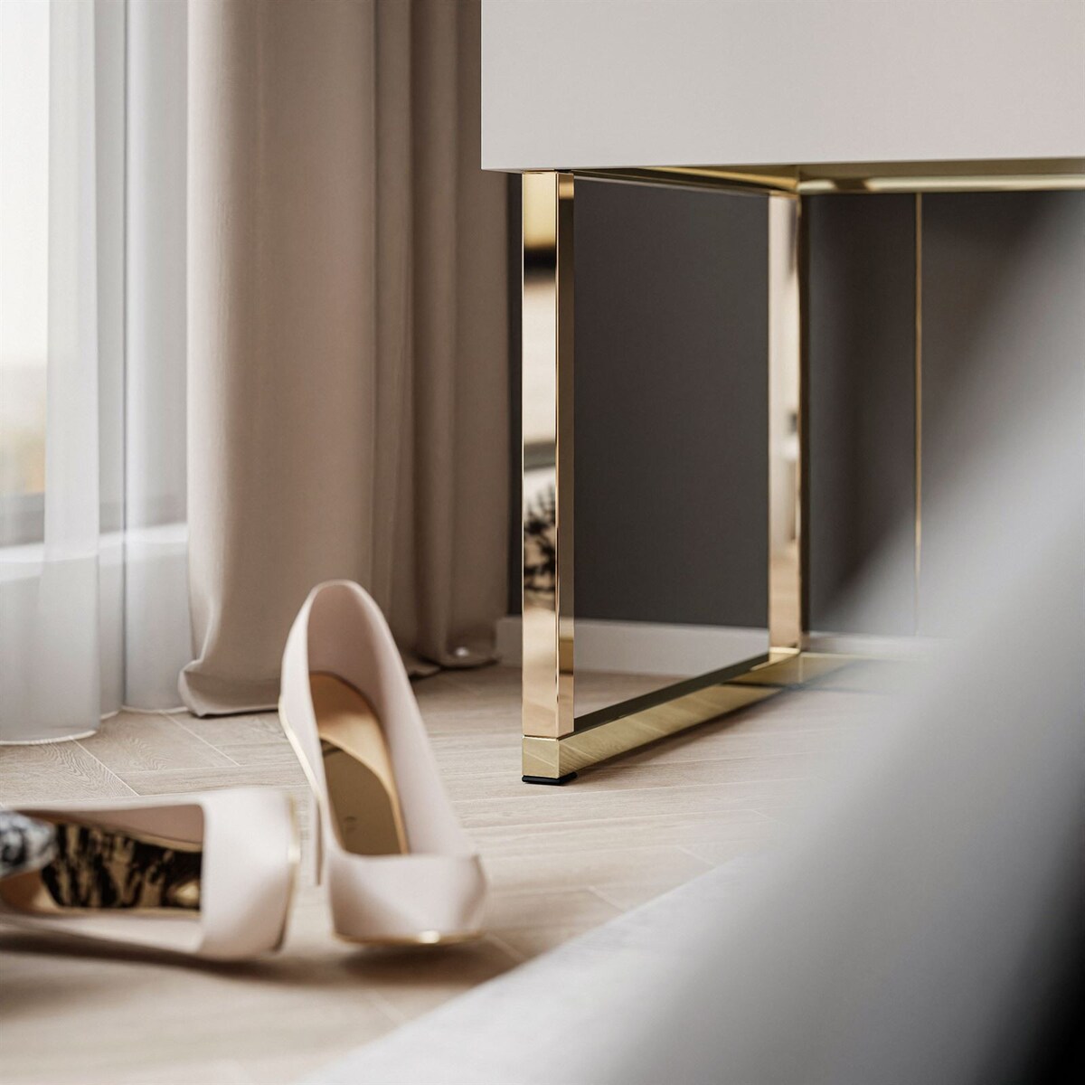 Stolik nocny AURORA na złotym stelażu kaszmir