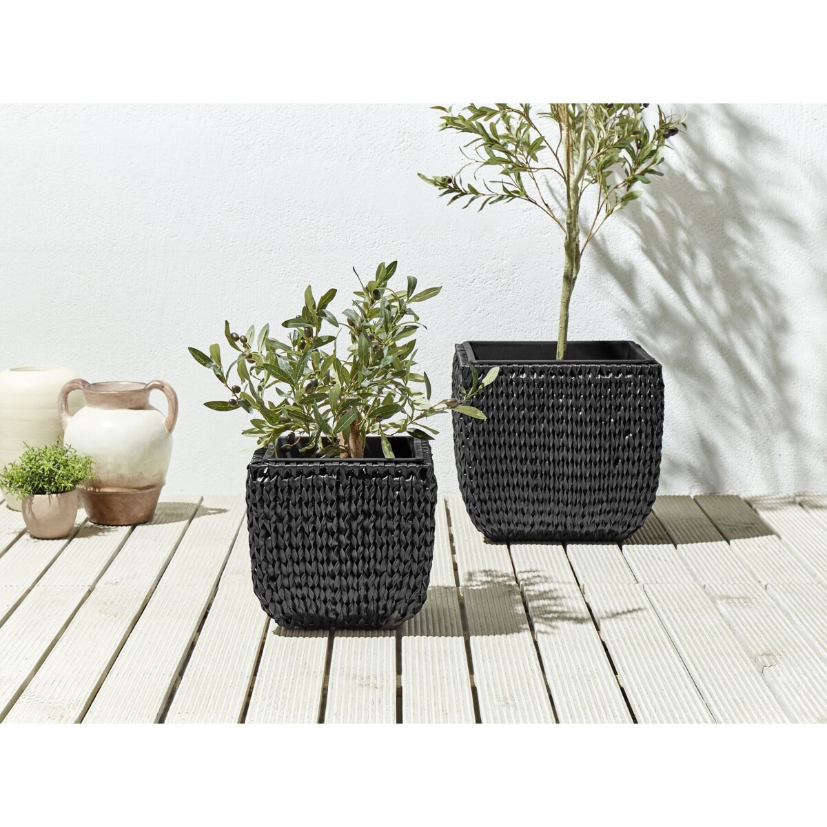 Zestaw 2 doniczek na kwiaty z technorattanu czarny BERBERIS