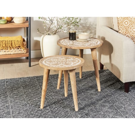 Zestaw 2 stolików pomocniczych z drewna mango jasny SAKITA