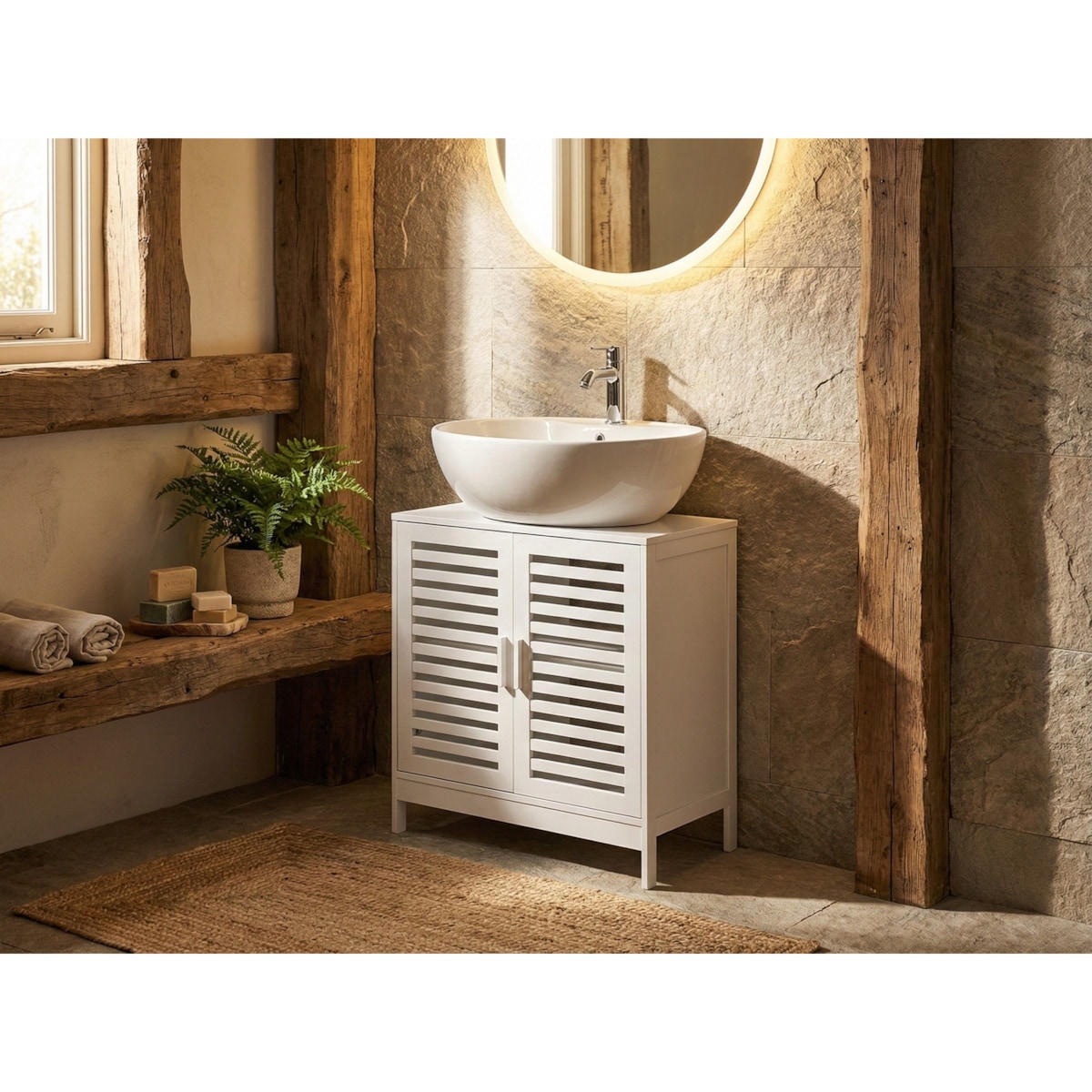 Szafka łazienkowa pod umywalkę MISSOULA Bambus 60 cm Biały