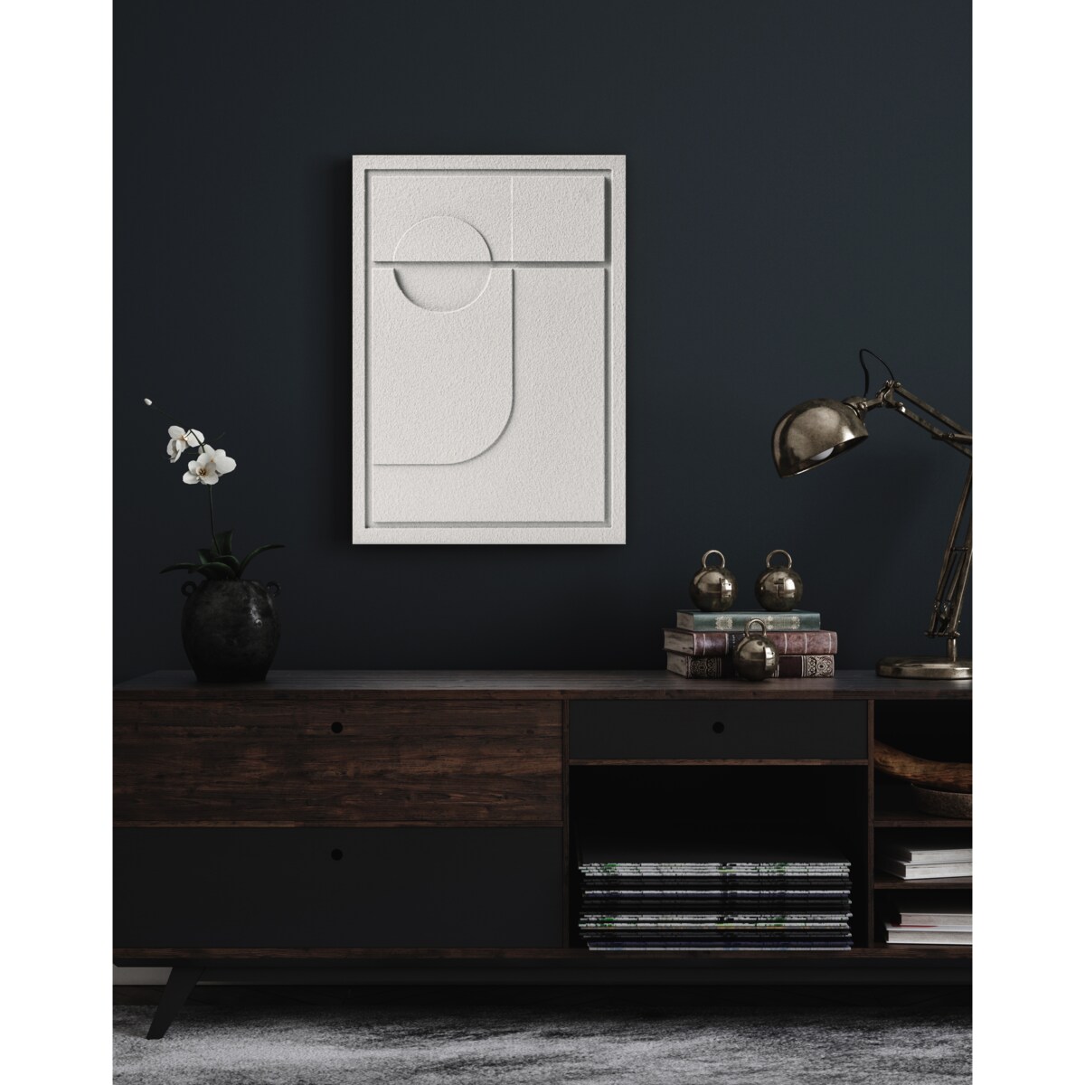 Obraz 3D 35x50cm Geometric II – Dekoracja Ścienna z Tynku Naturalnego, Bianco Minimalistyczny Relief