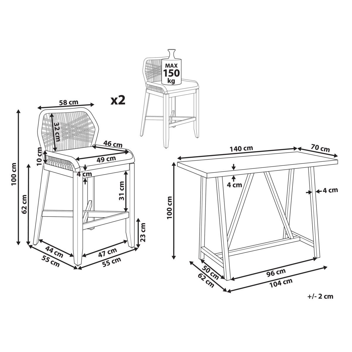 Zestaw mebli balkonowych z poduszkami TALAMONE Drewno akacjowe Szary