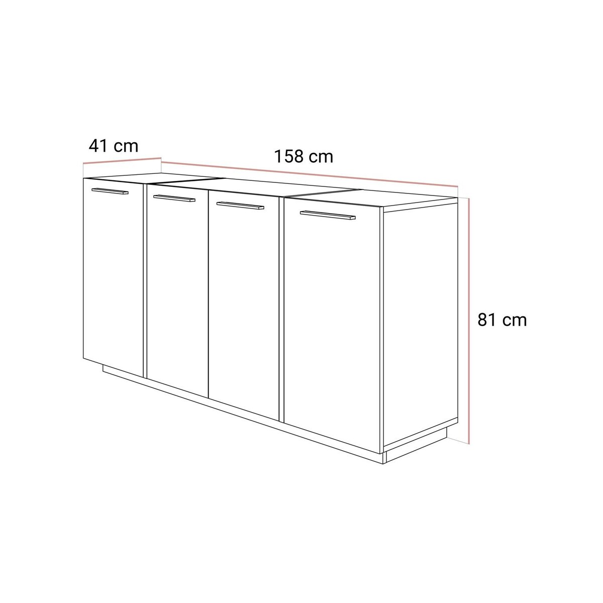 Komoda ONYX 4D kaszmir połysk cokół 158 cm uchwyty