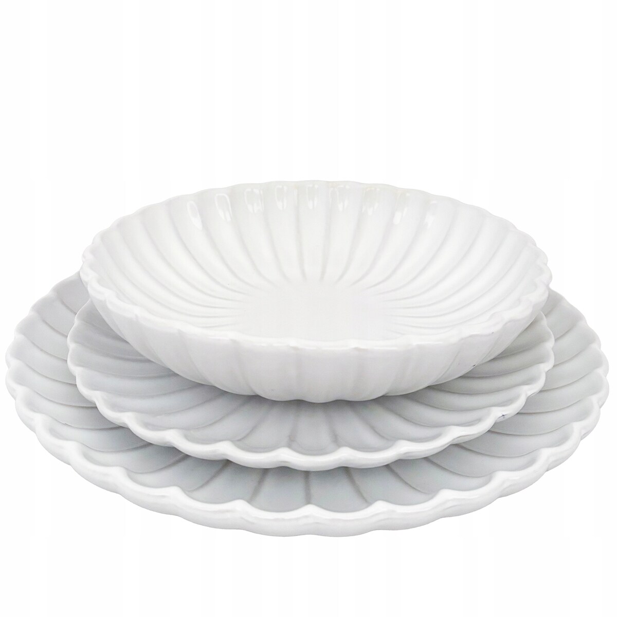 SERWIS OBIADOWY DLA 4 OSÓB BIAŁY CERAMICZNY POŁYSK TALERZE 12 ELEMENTÓW