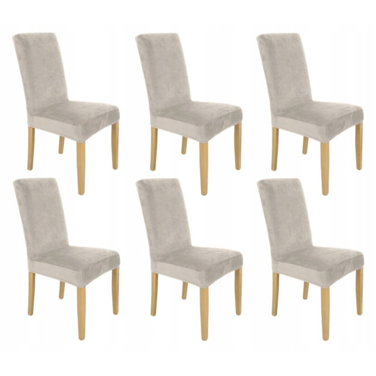 Pokrowiec Na Krzesło Zestaw 6 Szt Chłodny Beż Welur Elastczyny