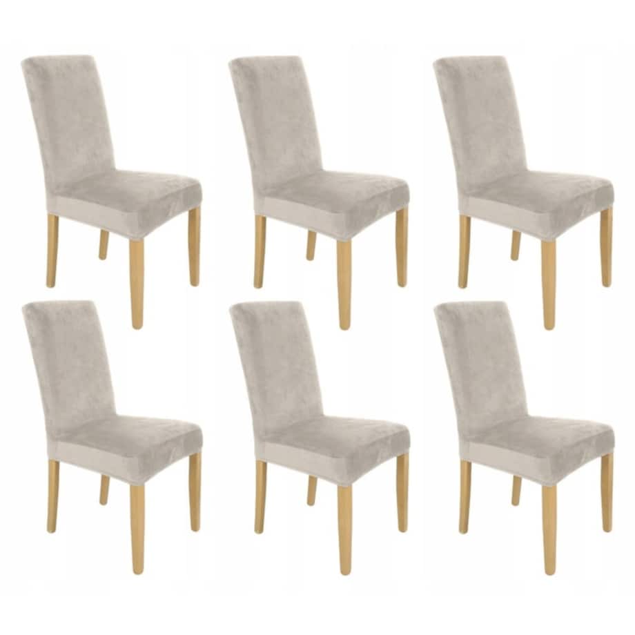 Pokrowiec Na Krzesło Zestaw 6 Szt Chłodny Beż Welur Elastczyny