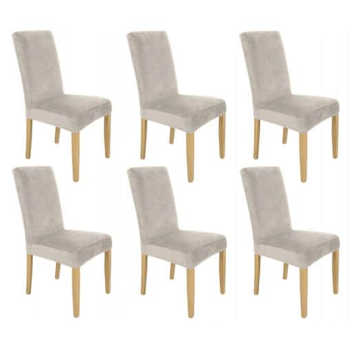 Pokrowiec Na Krzesło Zestaw 6 Szt Chłodny Beż Welur Elastczyny