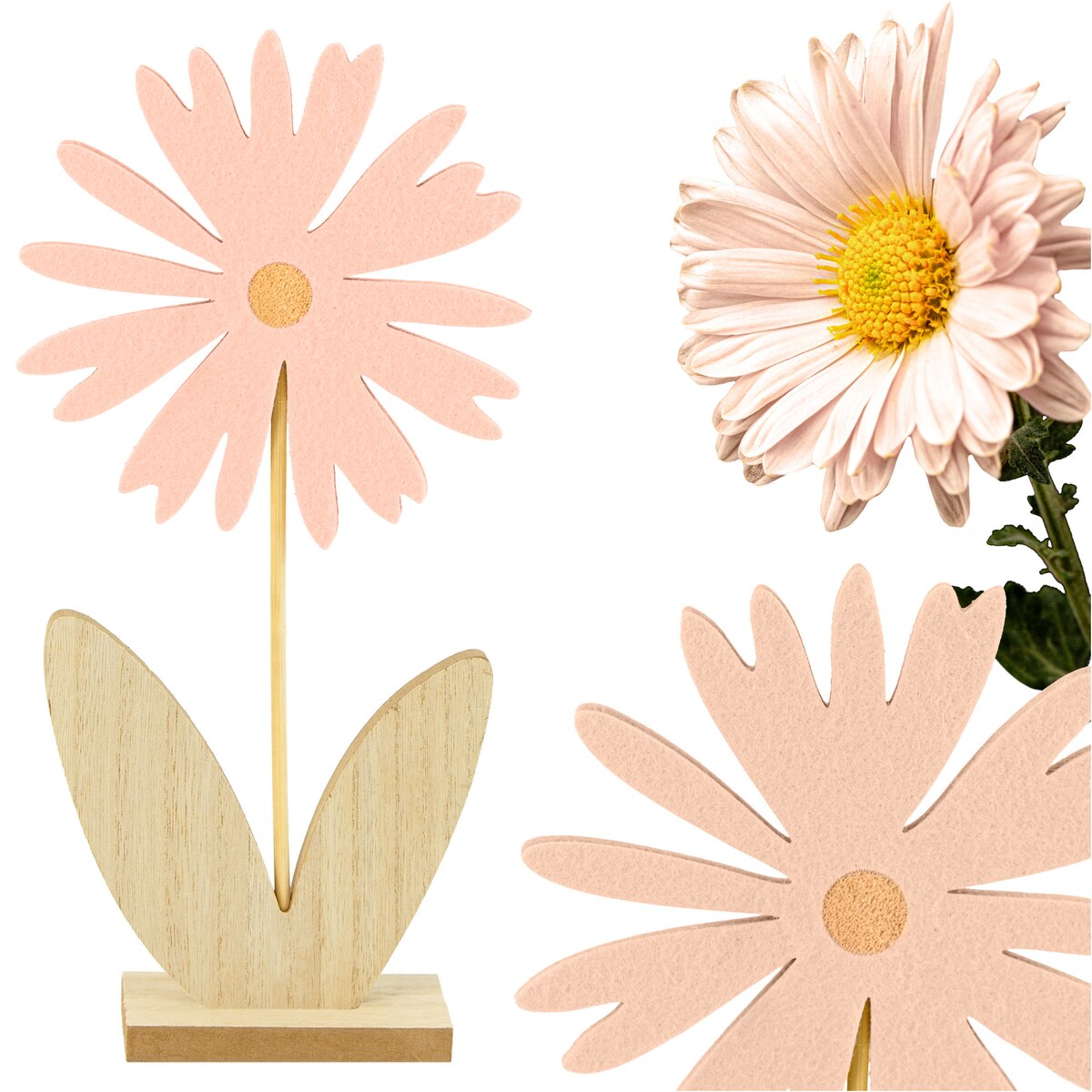 Kwiatek Drewniany 32 Cm Dekoracja Ozdoba Wielkanocna Na Stół Stokrotka Różowy