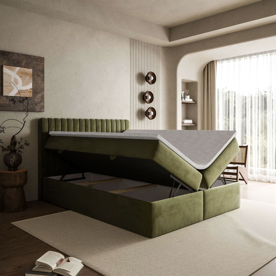 Łóżko kontynentalne JANELLE z materacem bonellowym, 160x200, RV 215, topper