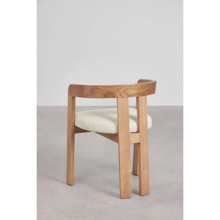 Krzesło z podłokietnikami, jasne drewno, kremowe bouclé, Yvonne