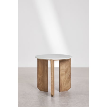 Komplet 2 stolików kawowych z białego marmuru i drewna mango Lavinia