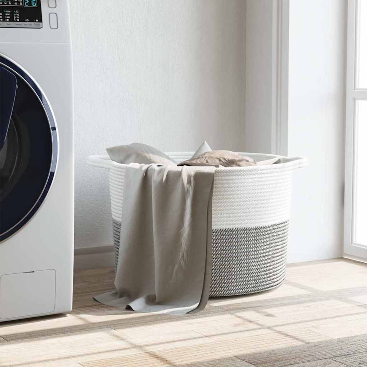vidaXL Kosz na pranie, szaro-biały, Ø55x36 cm, bawełna