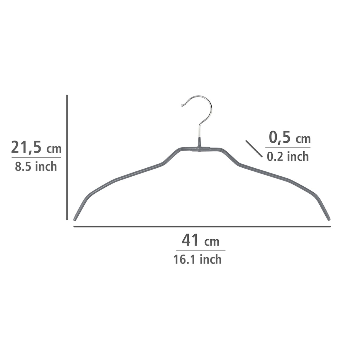 Zestaw 20 sztuk cienkich wieszaków ALESSIA WENKO, 21,5 x 41 cm, szary