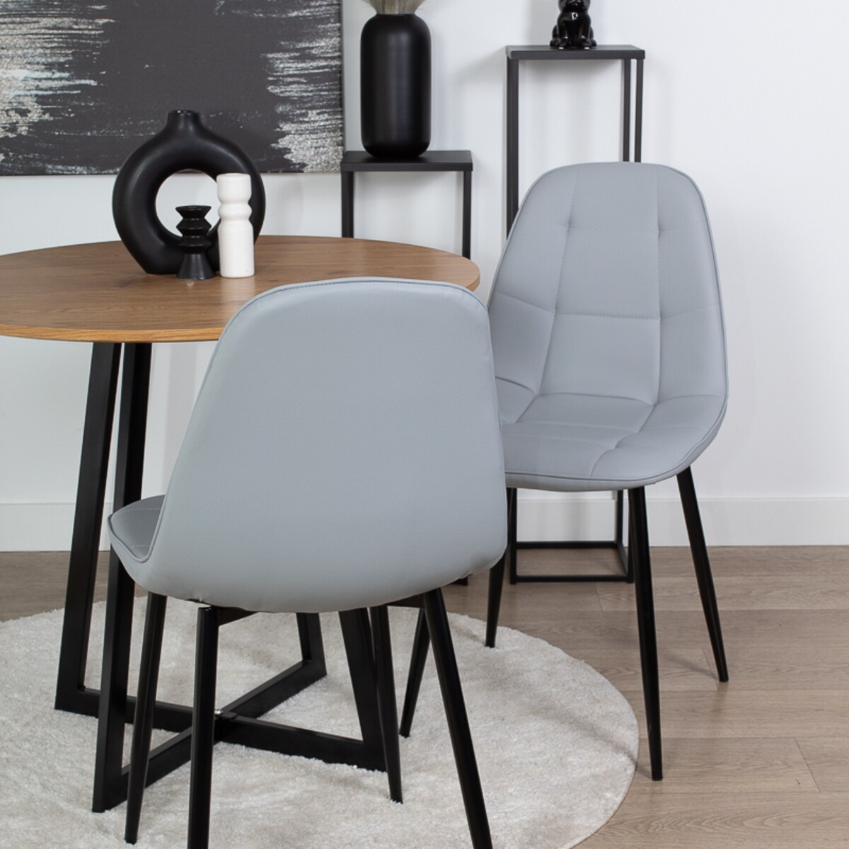 Krzesło Masimo jasnoszare ekoskóra z czarnymi nóżkami