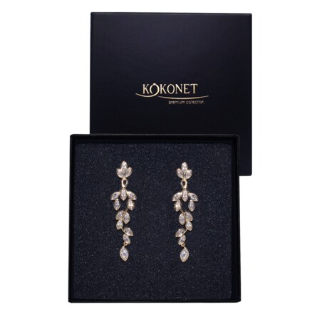 Złote kolczyki wiszące z cyrkoniami eleganckie pozłacane pudełko ślubne