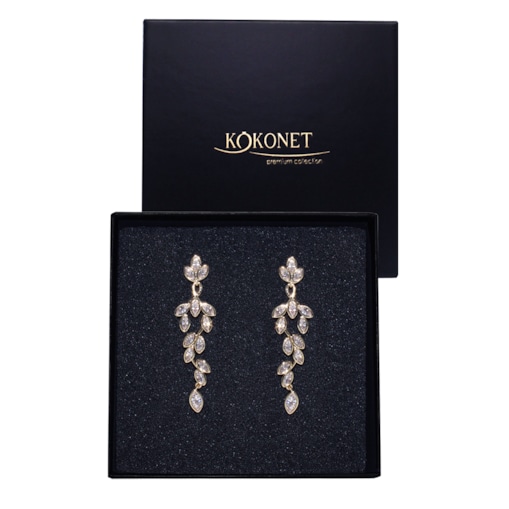 Złote kolczyki wiszące z cyrkoniami eleganckie pozłacane pudełko ślubne