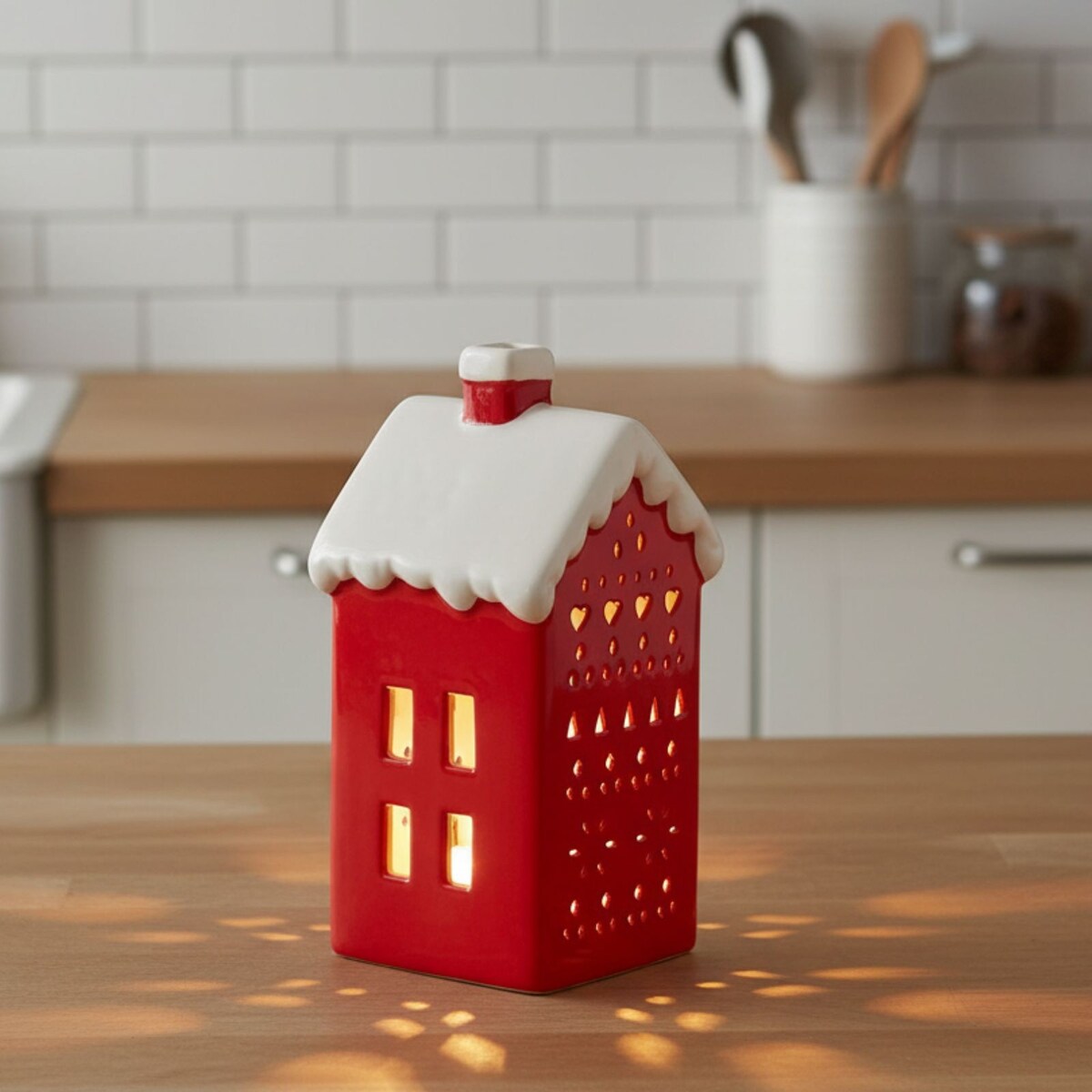 Lampka - ceramiczny domek LED 15x6x6 cm MARGITA czerwony