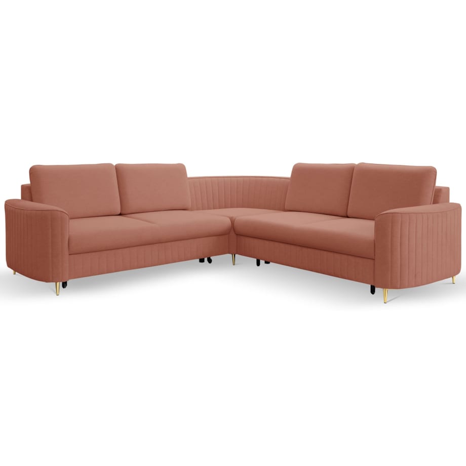 Narożnik z funkcją spania i pojemnikiem na pościel LOREN, koralowy