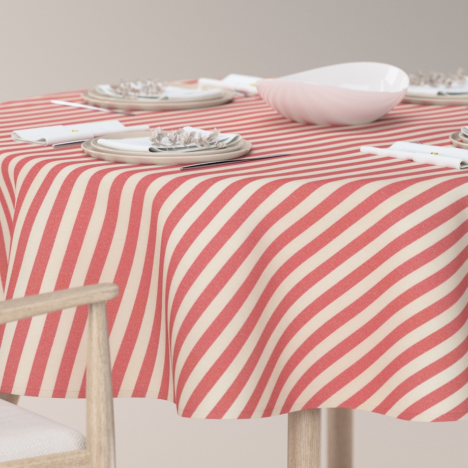Obrus okrągły 130 x 130 cm czerwono-białe pasy (1,5cm)